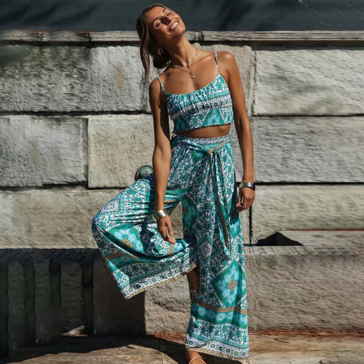 Sway Boho Women's  Set of Crop Top and Pants in Multiple Colours