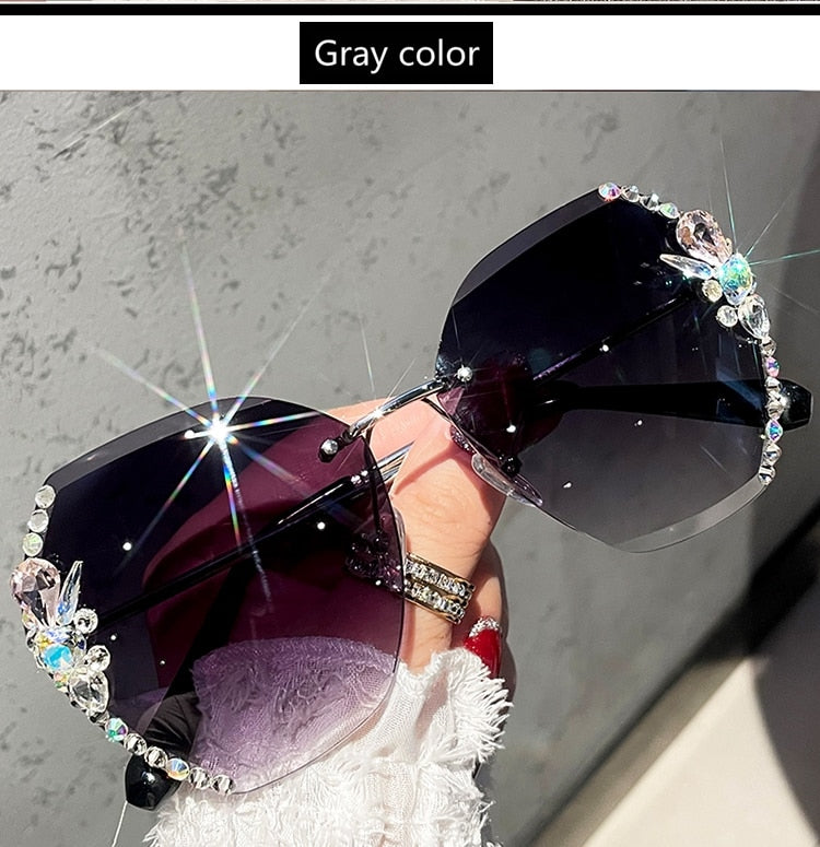 Vintage Rimless Rhinestone Sunglasses for Women