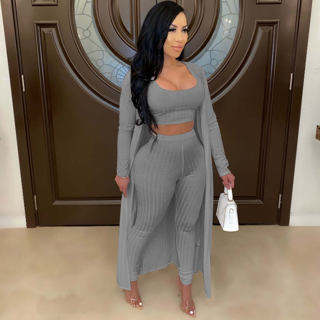 Women's Crop Top, Leggings and Long Cardigan Set