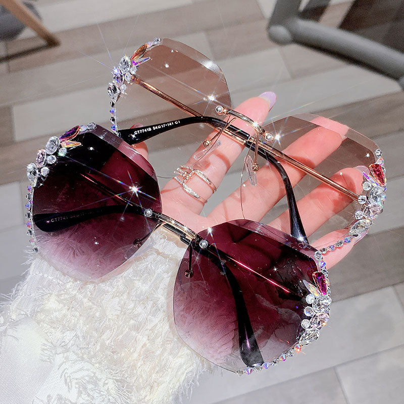 Vintage Rimless Rhinestone Sunglasses for Women