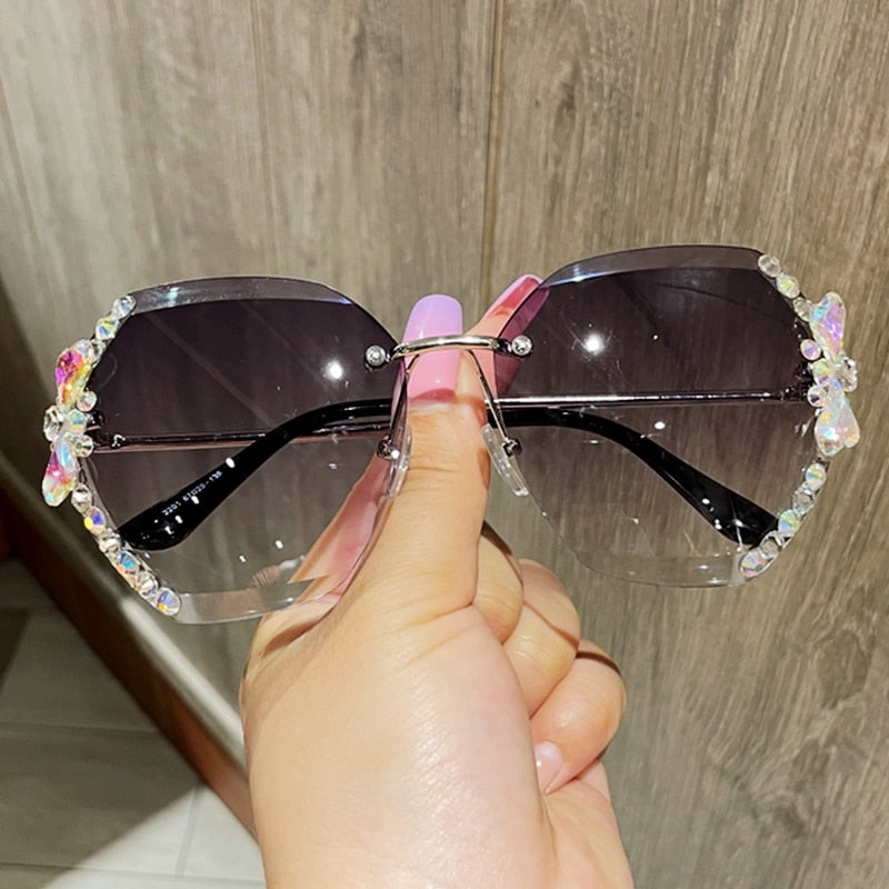 Vintage Rimless Rhinestone Sunglasses for Women