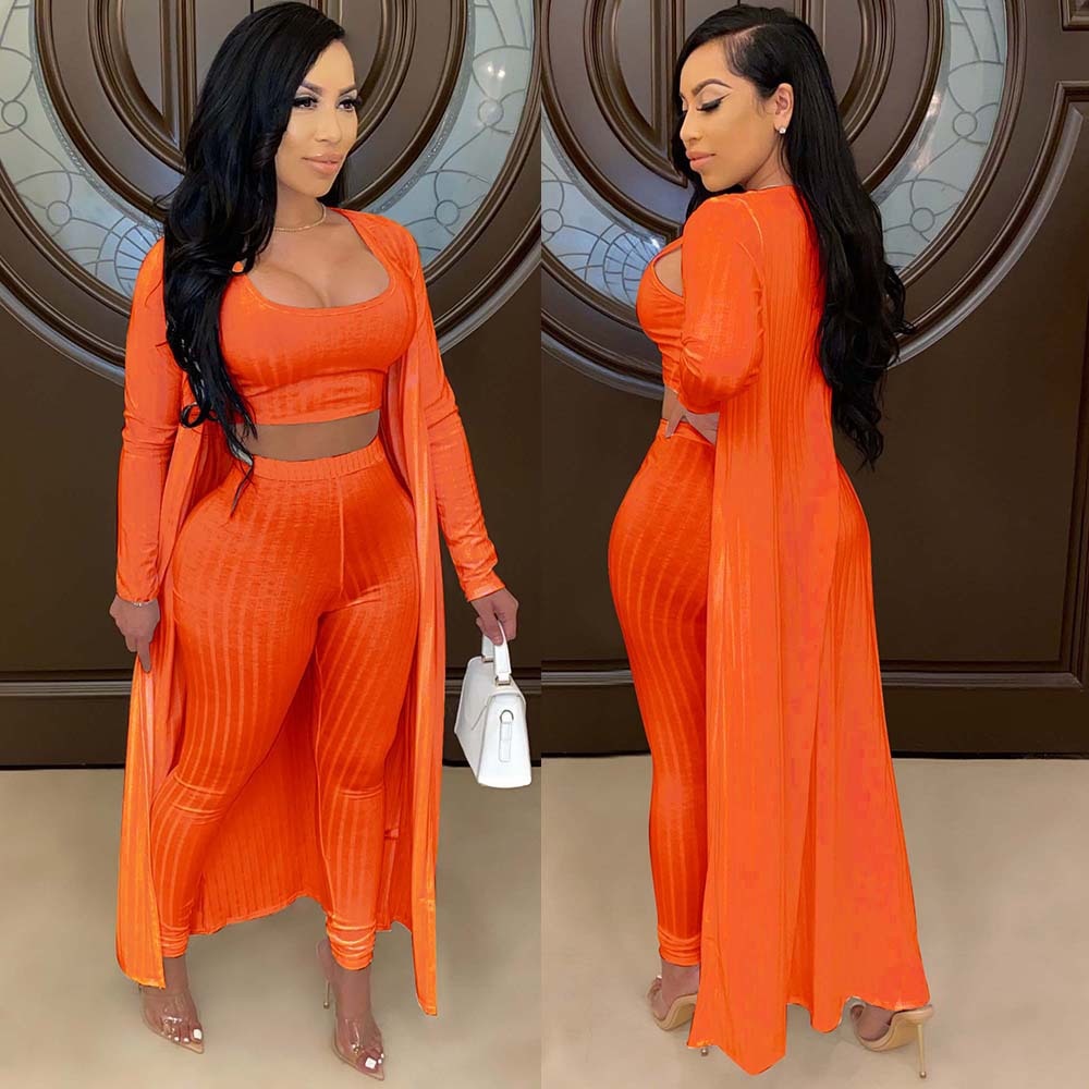 Women's Crop Top, Leggings and Long Cardigan Set