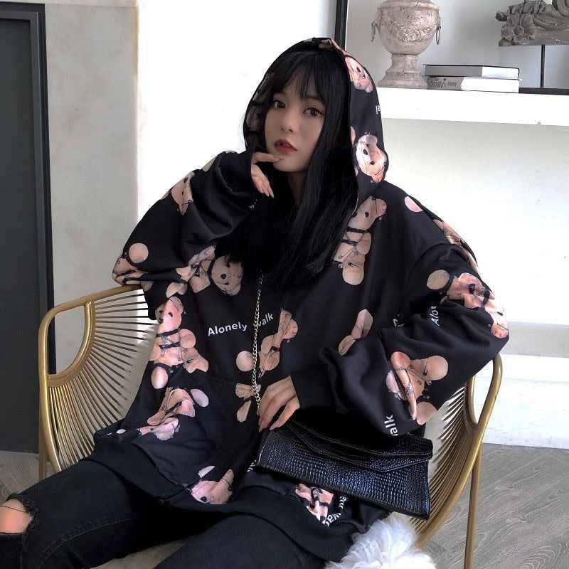 Women's Loose Butterfly Printed Hoodie