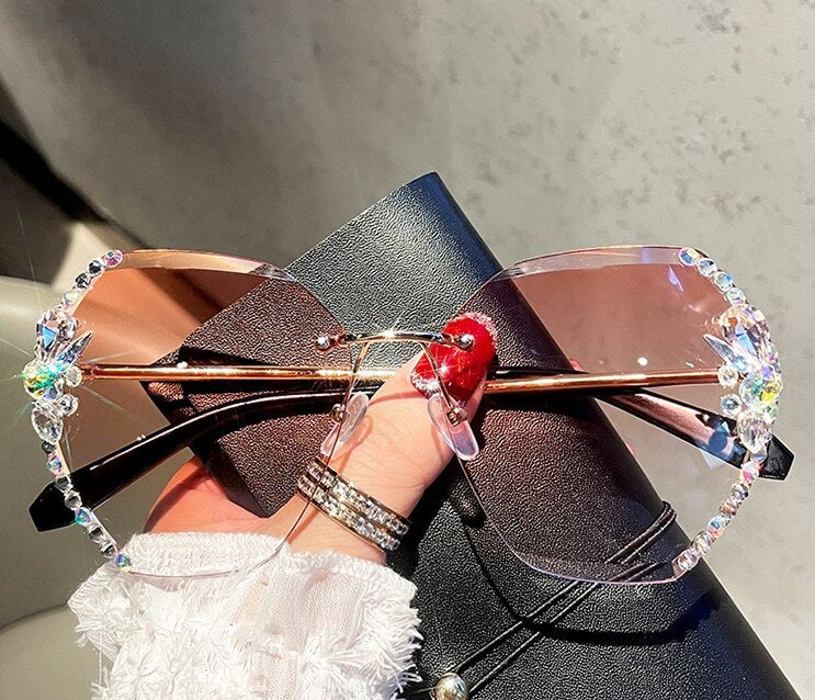 Vintage Rimless Rhinestone Sunglasses for Women