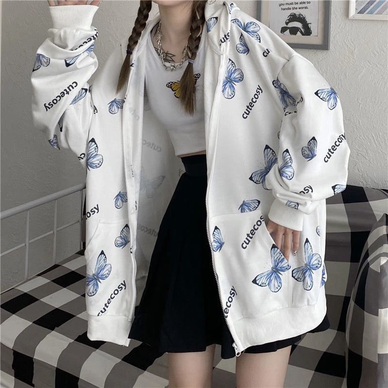Women's Loose Butterfly Printed Hoodie
