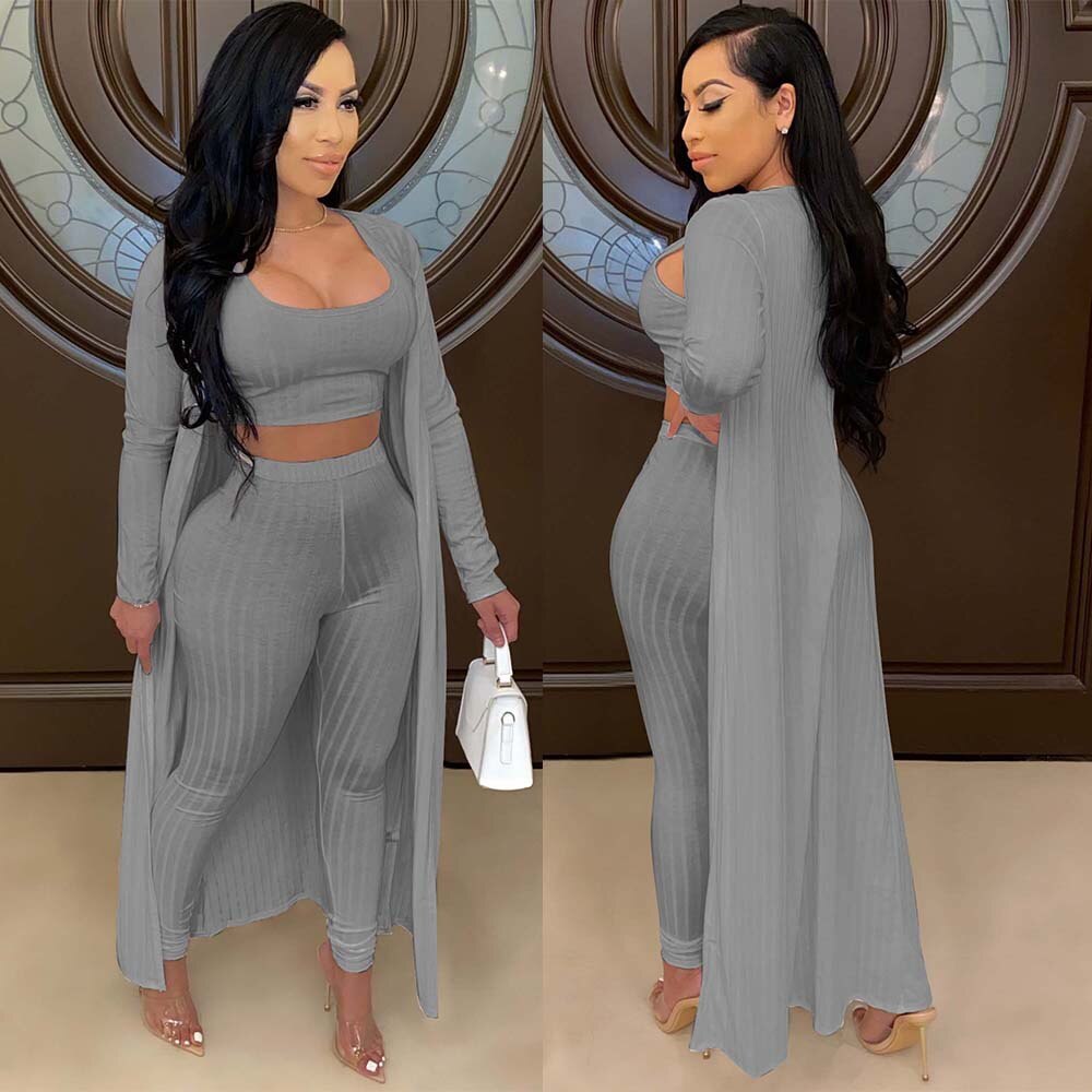 Women's Crop Top, Leggings and Long Cardigan Set