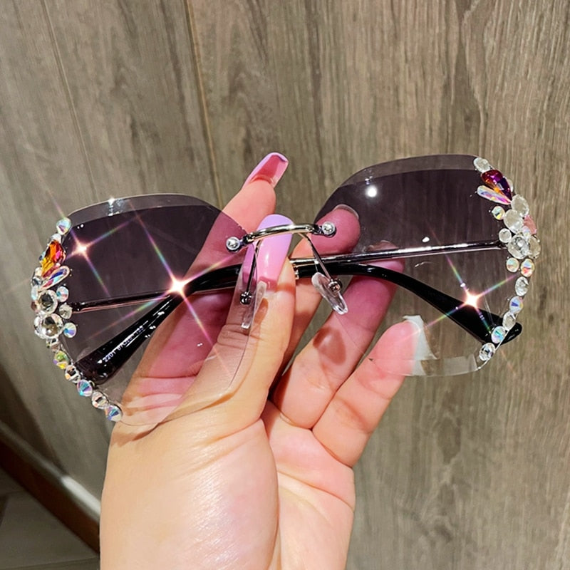 Vintage Rimless Rhinestone Sunglasses for Women