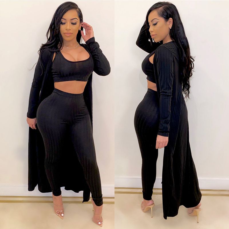 Women's Crop Top, Leggings and Long Cardigan Set