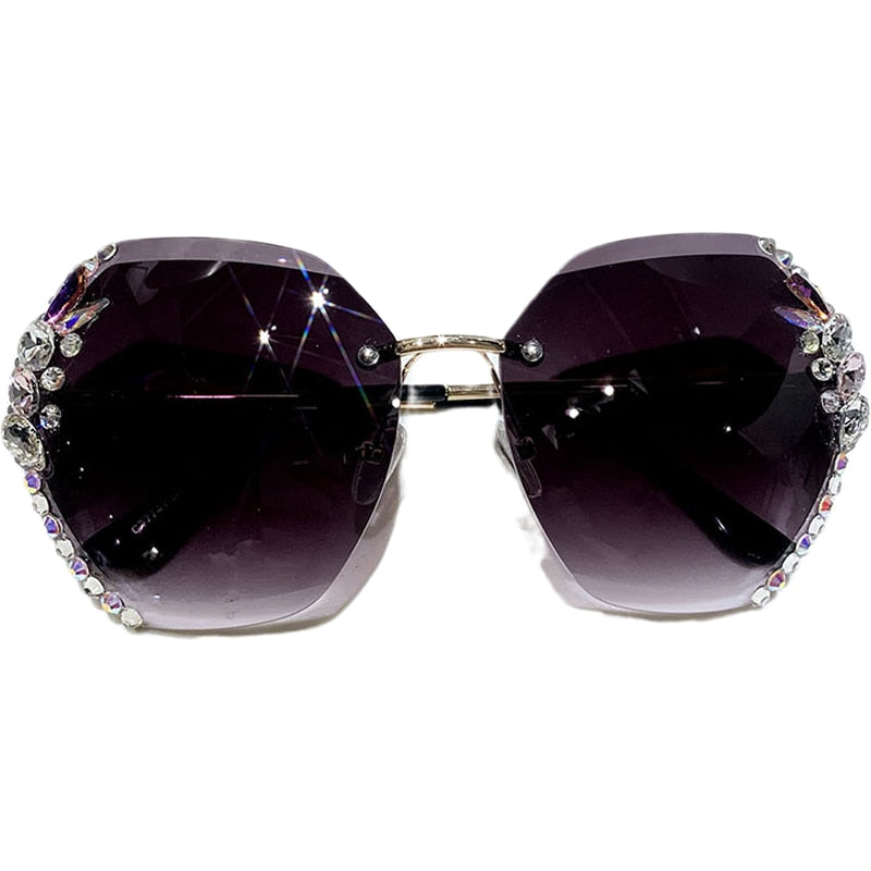 Vintage Rimless Rhinestone Sunglasses for Women