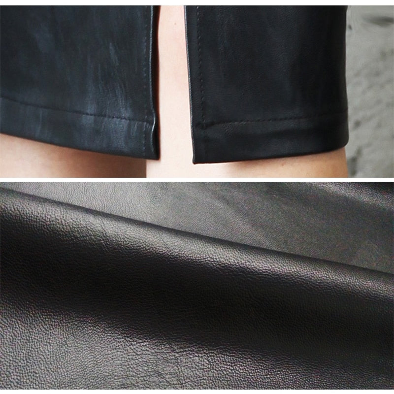Black PU Leather Pencil Skirt for Women